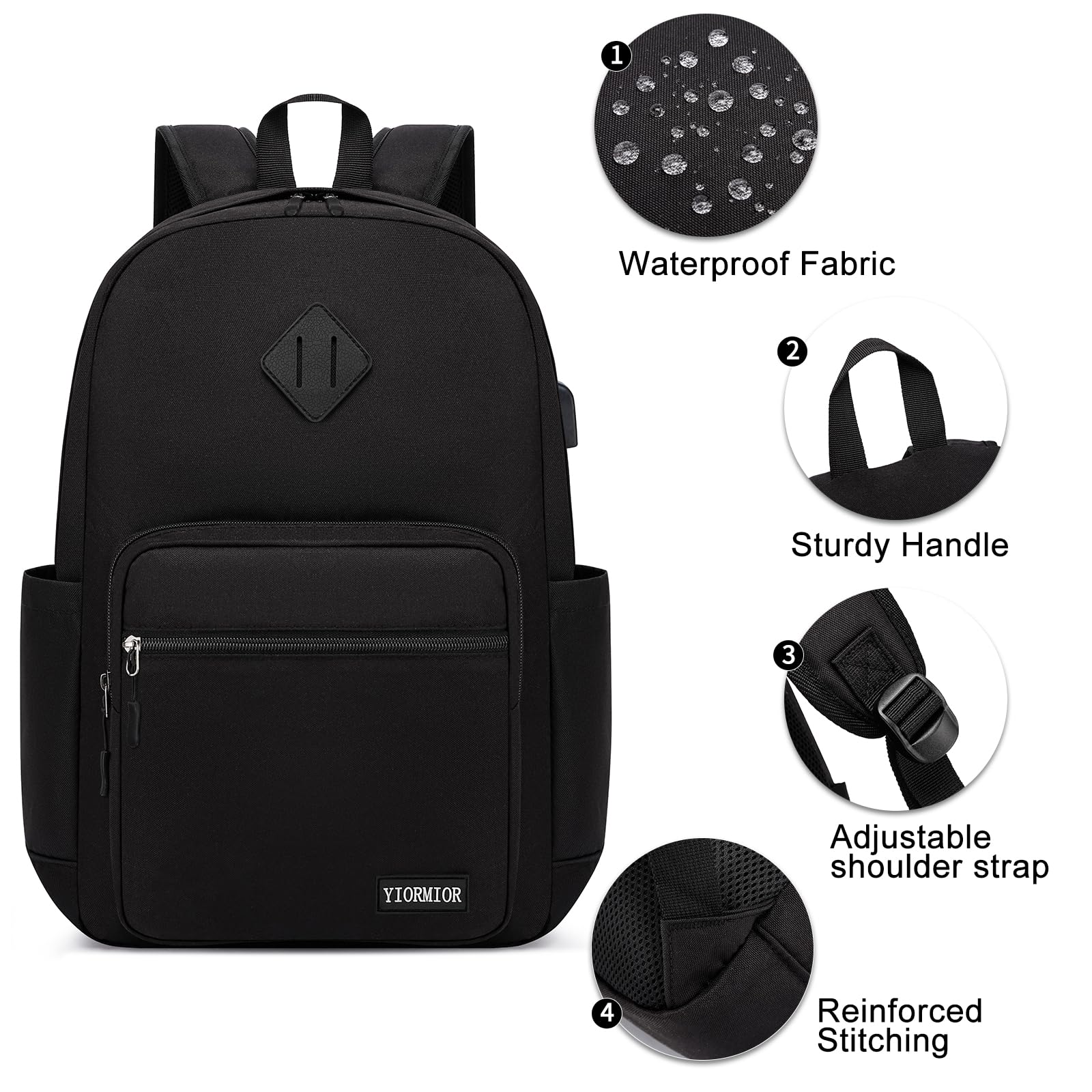 Zaino Scuola Superiore Media università Donna Uomo, Zaino Porta Pc Uomo con Porta USB Impermeabile
