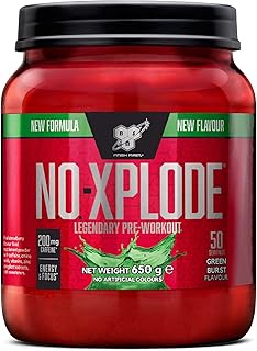 BSN Nutrition N.O.-Xplode Pre Workout Powder Food Supplement, Energy and Focus Booster with Caffeine, Amino Acids, Vitamin C and Zinc, Green Burst Flavour, 50 Servings, 650 g