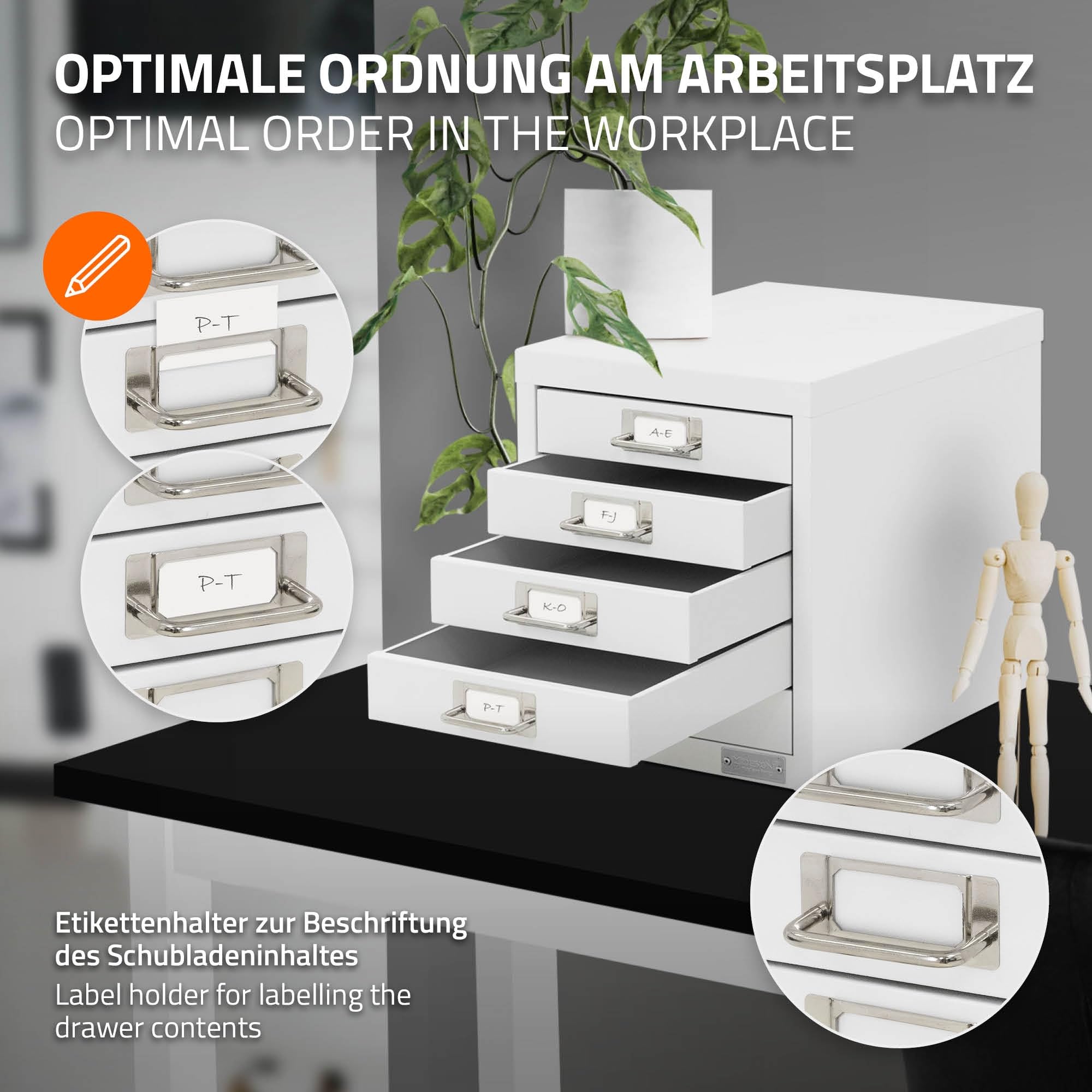 ML-Design Armadio per Archiviazione con 5 Cassetti 28x38x33 cm Bianco Cassettiera in Metallo per DIN A4 Schedario per Ufficio con Portaetichette Armadietto in Acciaio Portautensili Portaoggetti