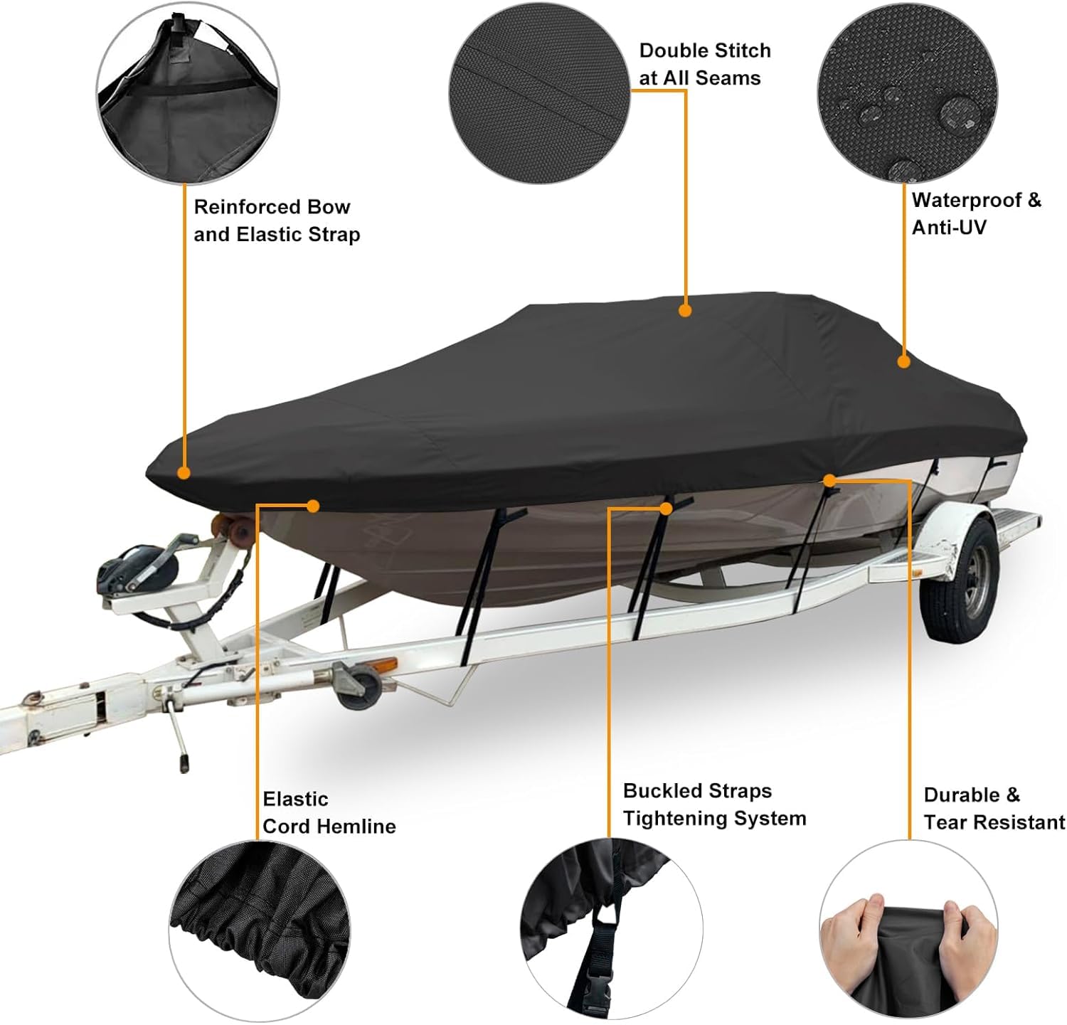 Pokrowiec na łódź Heavy Duty 420D Pokrowiec na łódź przyczepową Ochrona na każdą pogodę na zewnątrz dla łodzi V-Hulls Pro Bass(12'~14'x68)