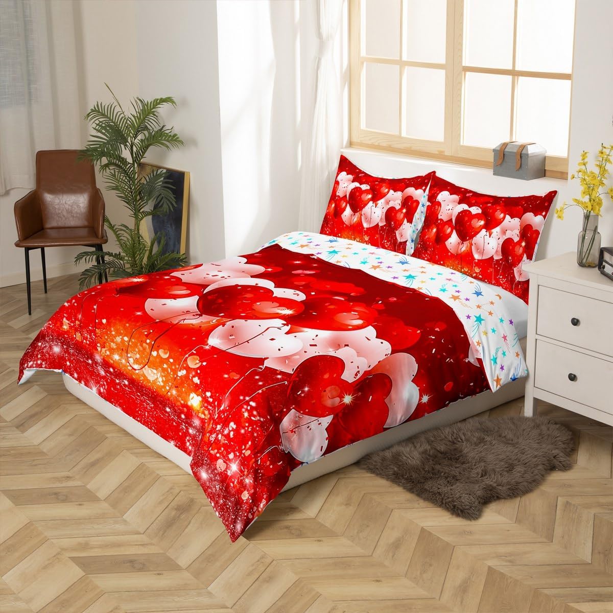 jejeloiu Duvet Cover Boys Girls Toddler Size Heart Pattern Bedding Set Ultra Soft Red Love Heart Comforter Cover Set Valentines Bedspread Cover Room Decor Balloon,No Comforter