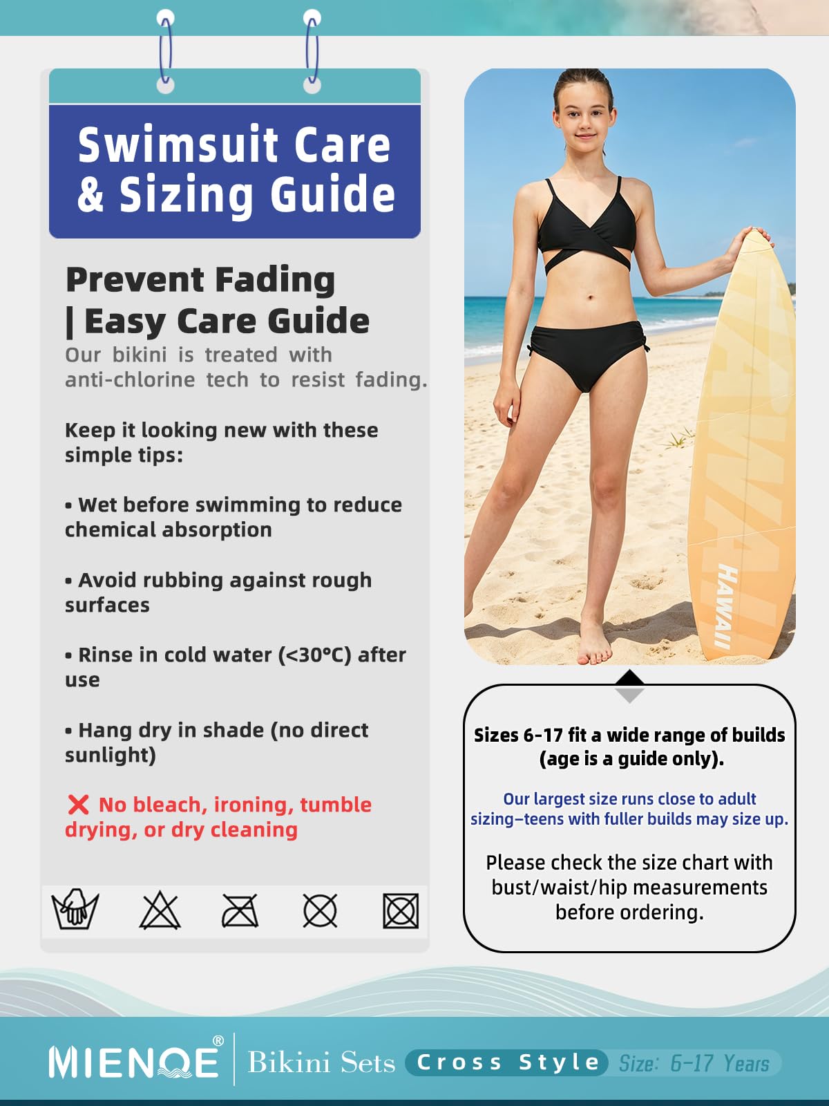 Traje de baño de dos piezas para niñas adolescentes, bikini con cuello en V, tirantes ajustables, bikini para niños con almohadilla para el pecho