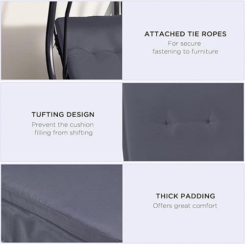 Miniatura 4 de Outsunny Cojines de columpio para porche al aire libre con asiento y respaldo copetudo, lazos de respaldo, juego de 2 cojines de repuesto para