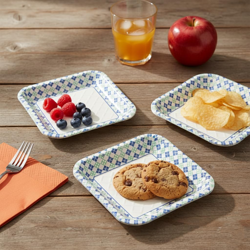 HOT BARGAINS 100 x Square Shape 2D Design Disposable Paper Plates | Heavy-Duty Party Plates for Birthdays, Weddings, Picnics & Outdoor Gatherings | Eco-Friendly Tableware (100, Square (5.5" x 5.5"))