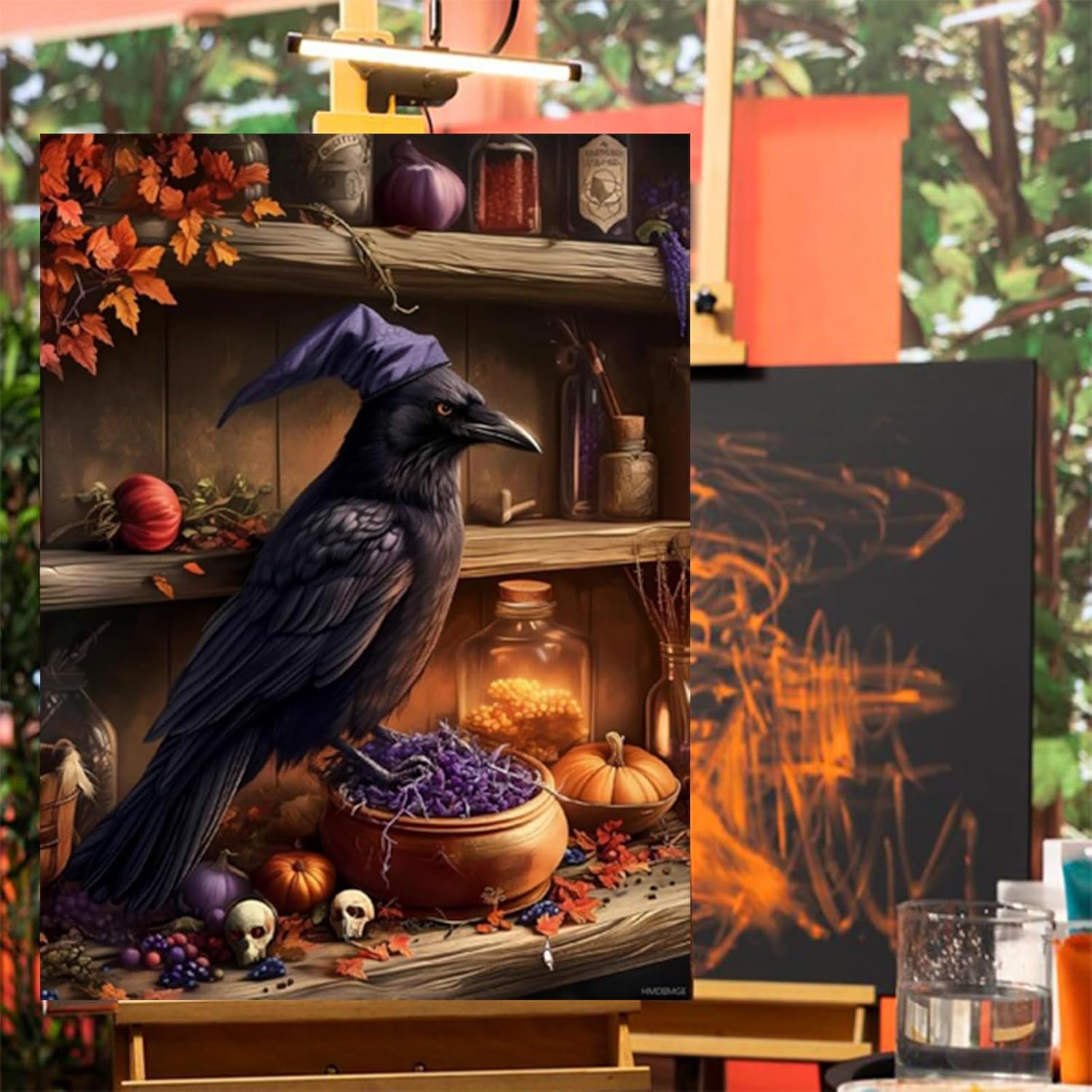 HMDIIMGE Diamond Art Kits for Adults, Halloween Kitchen Crow 5D Diamond Painting Kits for Adults Beginner, Round Diamond Kits for Home Wall Decor 12x16 Inch