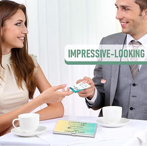 Miniatura 7 de Swooflia Estuche para tarjetas de visita para mujeres y hombres, trabajo de metal, verde duro, amarillo, delgado, bolsillo, monedero para tarjetas