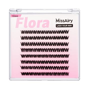 Flora Lash Clusters Short Lash Clusters 10MM Light-Volume Wispy Eyelash Clusters D Curl DIY Eyelash Extension Spiky Cat Eye Clusters with 0.05MM Ultra-Thin Black BandOnly Lashes Flora 10MM