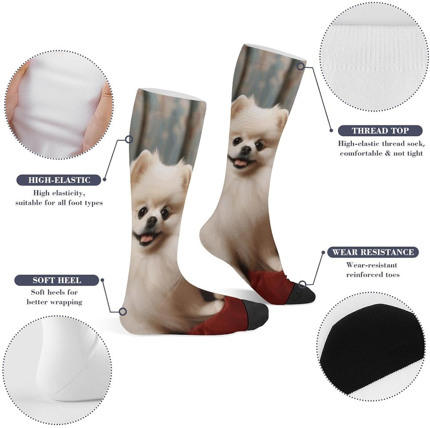 Short-haired Pomeranian Dog Knee High Soccer Socks Moisture Wicking