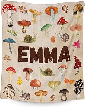 Mercuryelf Custom Mushroom Throw Blanket - Soft, Fuzzy & Warm - 40x50 Inches Flannel Blankets for Travel, Office - Beige Vintage Throws Gift for Girls, Boys
