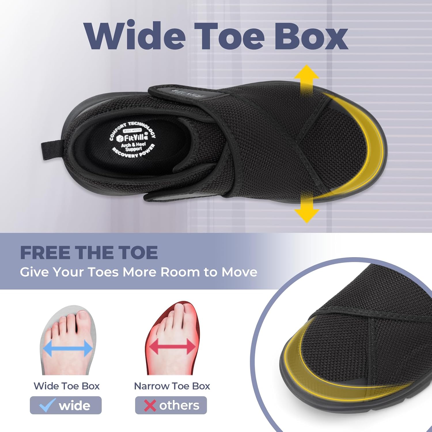 FitVille Men's Diabetic Shoes Extra Wide – Adjustable Closure Walking Shoes for Swollen Feet, Neuropathy & All-Day Standing Comfort – EasyTop V5 - Image 4