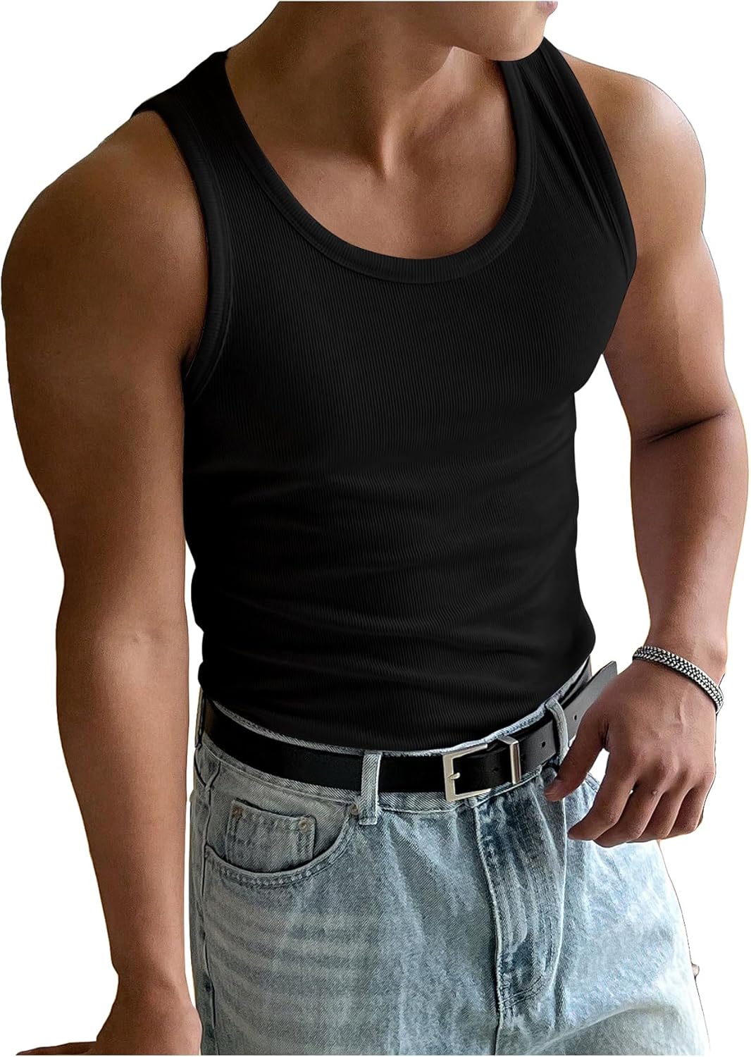 COZYEASE Men's Summer Tank Top Scoop Neck Workout Gym Muscle Tank T-Shirt Sleeveless Undershirt - Image 4