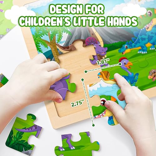 Miniatura 8 de Rompecabezas de madera de dinosaurio para niños de 3 a 5 años, 4 paquetes de rompecabezas para niños de 2 a 4 años, 24 piezas de aprendizaje