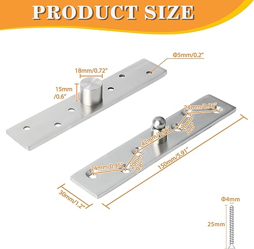 Miniatura 2 de Alise Bisagra giratoria de 4 pulgadas de longitud, bisagra de pivote de puerta de 360 grados, bisagras de eje inferior, acero inoxidable, acabado