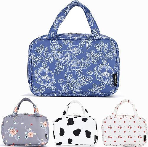 VEXTROFORT Bolsa de maquillaje, pequeñas bolsas de cosméticos de viaje portátiles para mujeres con organizador de brochas y asa, bolsa de maquillaje