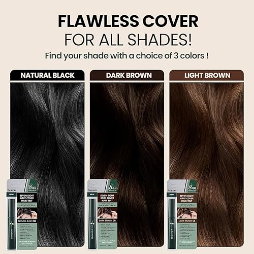 Miniatura 7 de SEVEN EIGHT Tinte de cobertura gris (marrón claro, 1 unidad) de cobertura rápida para retoque de raíces, corrector resistente al agua, cepillo de