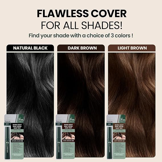 Seven Eight Gray Cover Hair Tint, Dark Brown, Quick Cover for Gray Hair & Hairline, Water-Resistant Temporary Hair Mascara, Brush-On Washable Hair Tint with Black Bean Complex & 4 Proteins