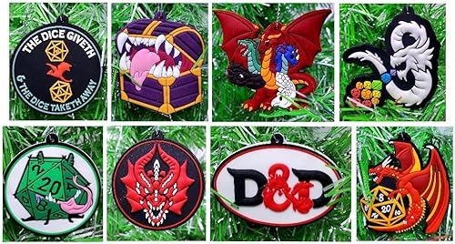 Juego de 6 adornos navideños con temática de juego de rol de Dungeons and Dragons D&D (diseño inastillable)
