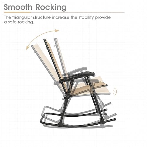 Miniatura 5 de NATURAL EXPRESSIONS Mecedoras plegables para patio, textileno de gran tamaño y tela de malla 3D con reposabrazos duro de respaldo alto, mecedora