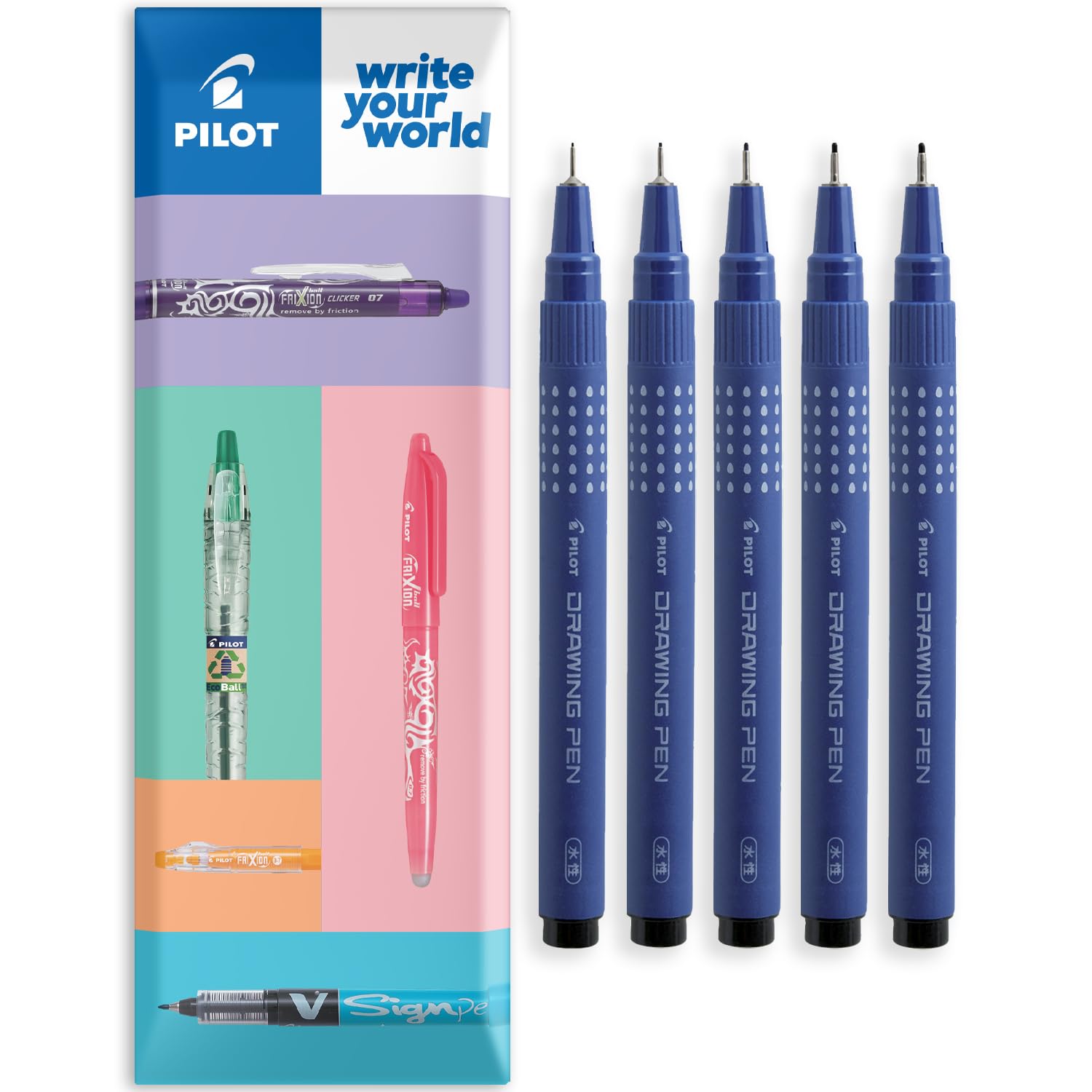 PILOT DR Drawing Fineliner Pen - Thin to Thick Nibs Tips - Black Ink - Ideal for Technical Drawing, Sketching, Outlining, Writing - Envelope Gift Pack of 5 Pens