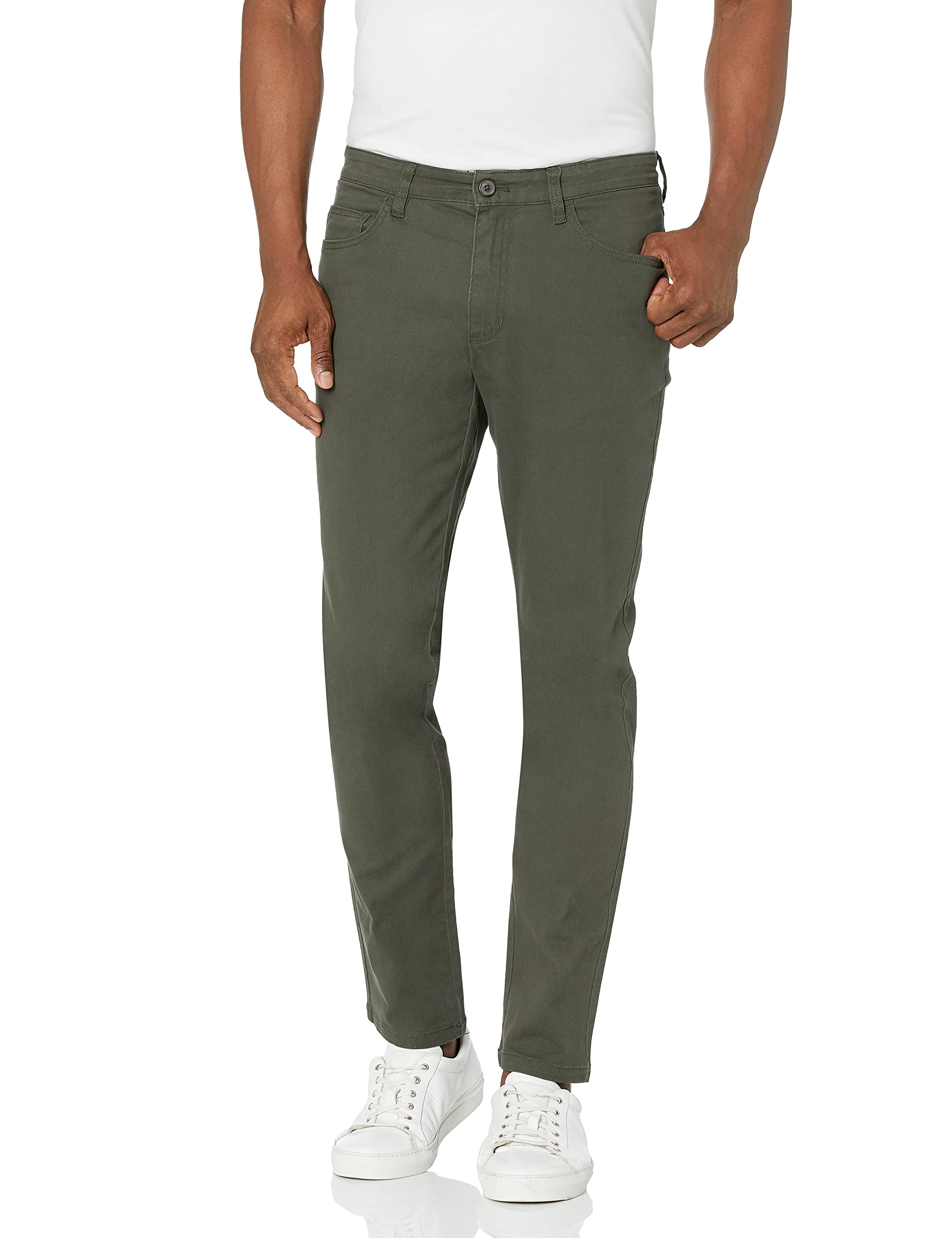 Amazon Essentials Men's Skinny-Fit 5-Pocket Comfort Stretch Chino Trousers, Olive, 36W / 30L