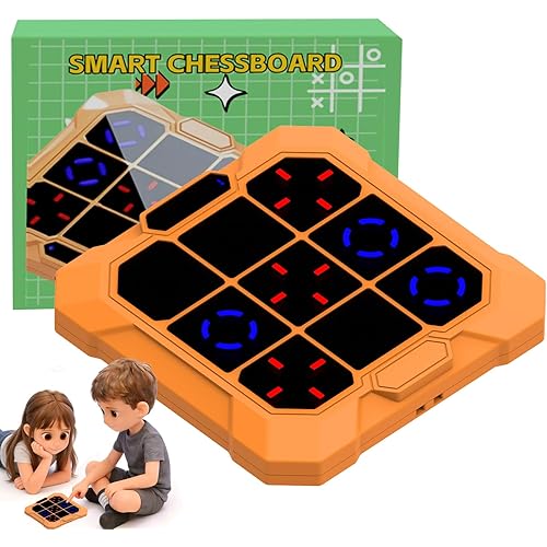 6-in-1 Rechargeable Electronic Tic-Tac-Toe Game, Portable Digital Travel Toy, Suitable for Children, Boys, Girls and Adults, Educational Memory Learning Toy for Ages 4 and Up (Orange)