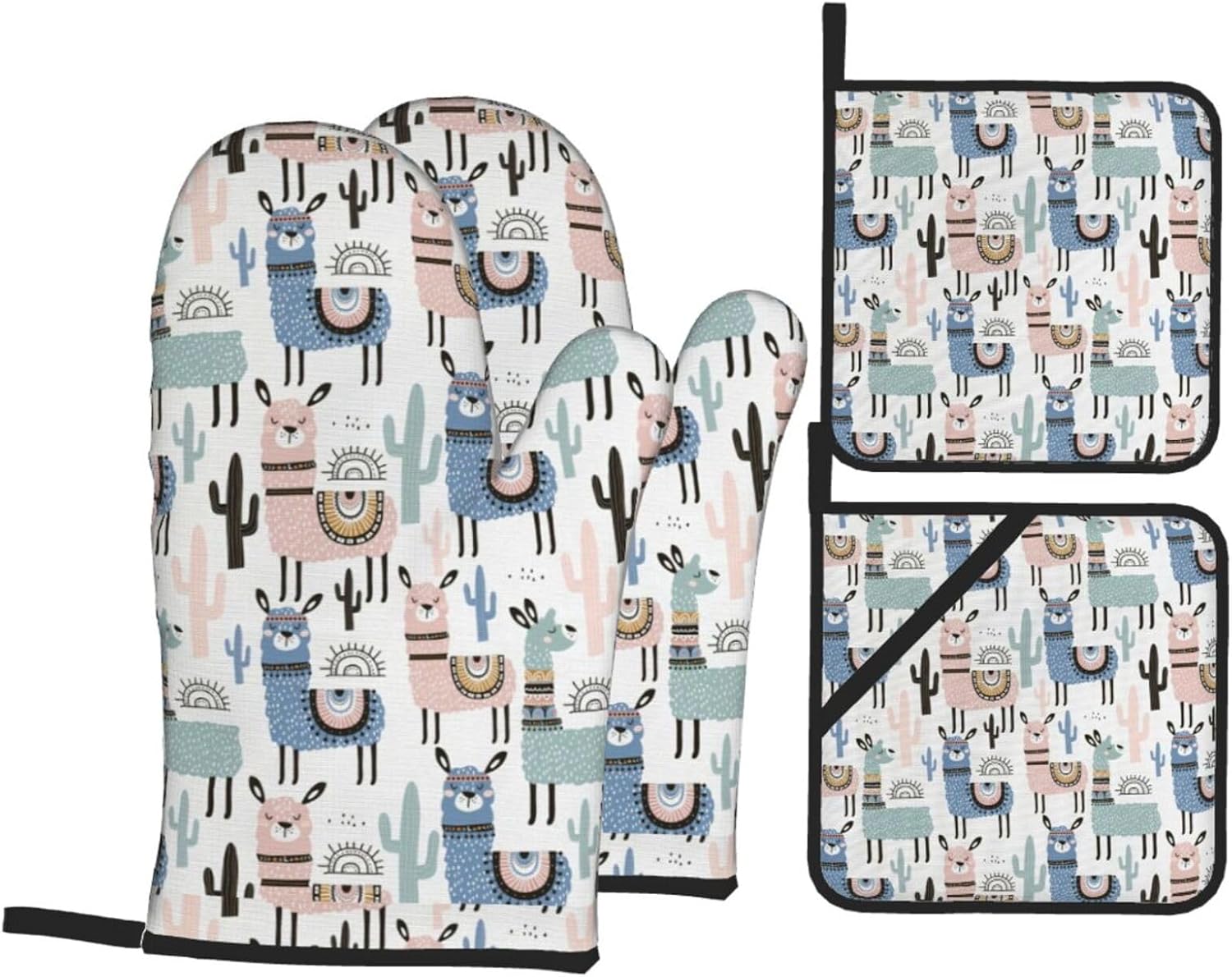 Tropical Cactus Animal Lama Kitchen baking four piece set, fit for cooking and baking, oven, microwave, and outdoor barbecue