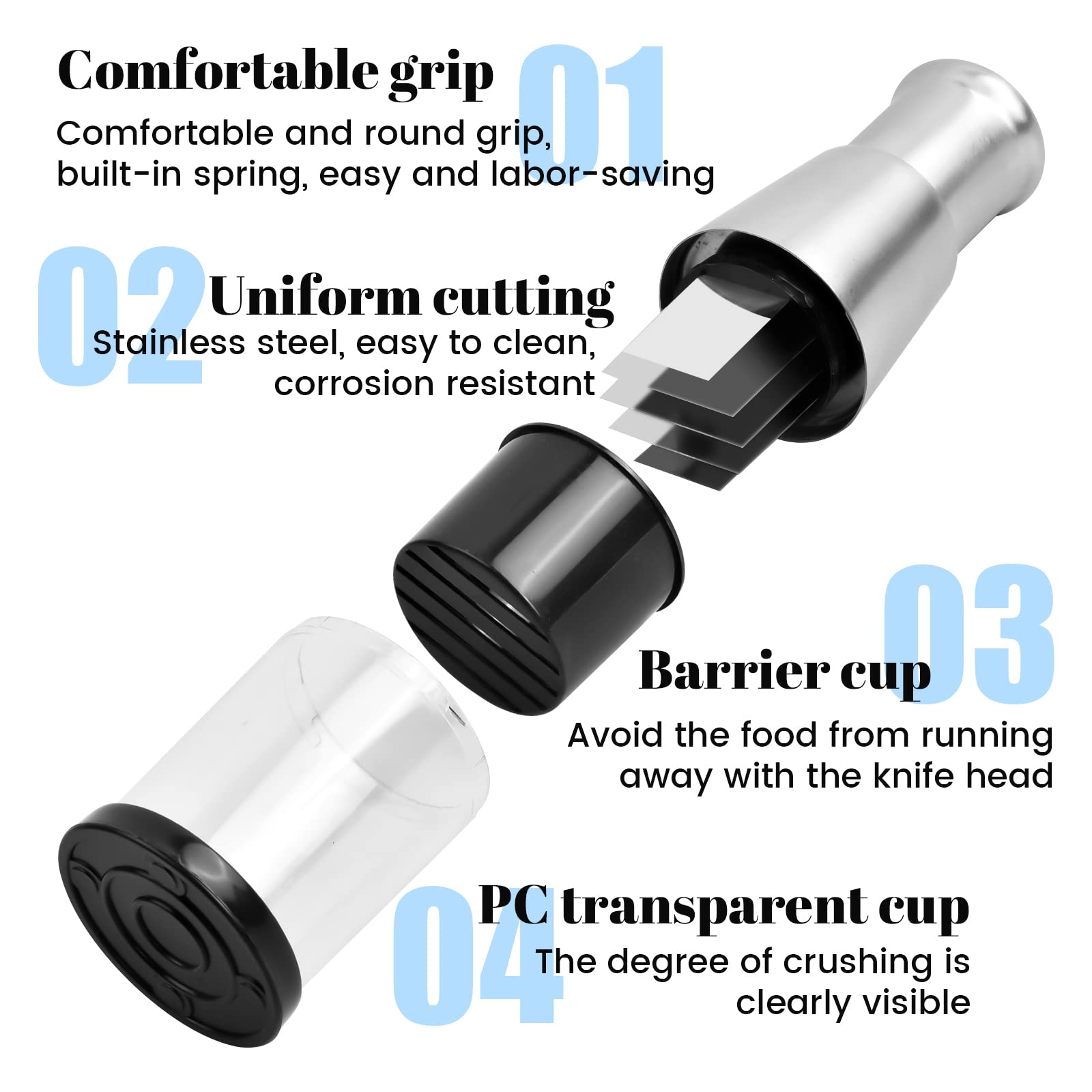 Dokeno Presse-Ail Inox, Hacheuse d'Échalote, Coupe-Oignon, Manuel à Pousser, Hachoir Gingembre, Ustensile de Cuisine pour Ail, Poivrons, Oignons - Noir