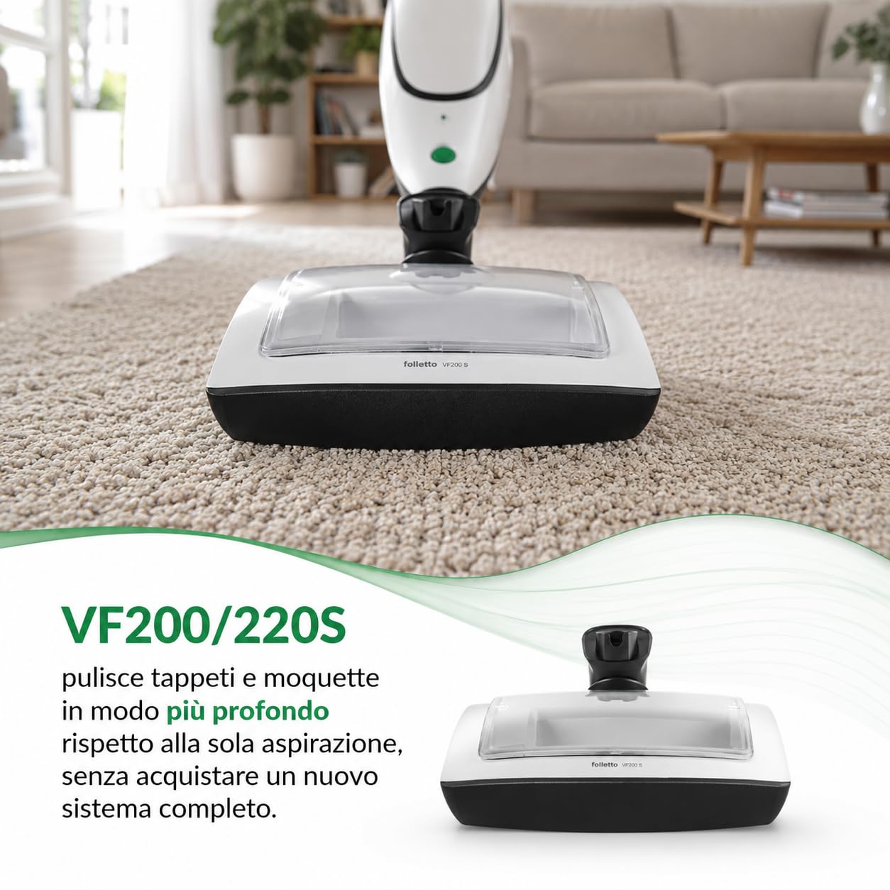 Lavatappeto VF200/220S NUOVO ORIGINALE per Folletto VK200/220S - Accessorio per Pulizia Tappeti e Moquette Ricambio ORIGINALE per Rinfrescare Superfici, Tessili Casa
