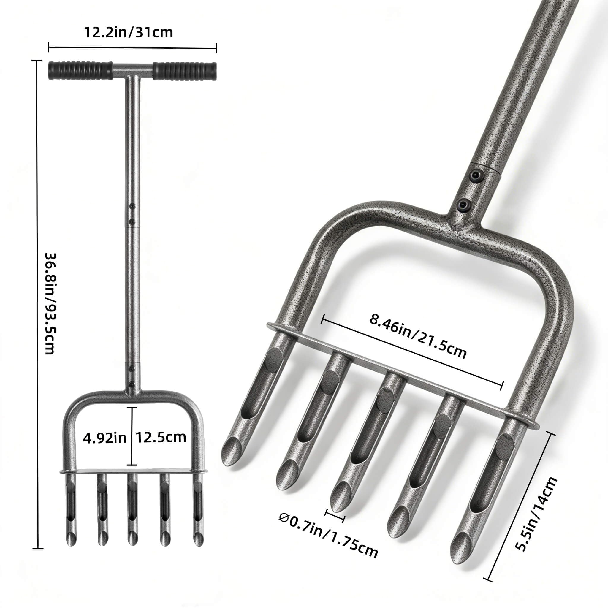 Herramienta aireadora manual para césped, aireadores de césped con 5 dientes huecos, herramientas para aflojar el suelo del jardín para mejorar la salud del césped