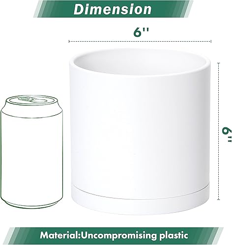 Miniatura 15 de D'vine Dev Paquete de 2 macetas de plástico modernas de 6.5 pulgadas, macetas de jardín pequeñas para plantas con agujeros de drenaje y platillos
