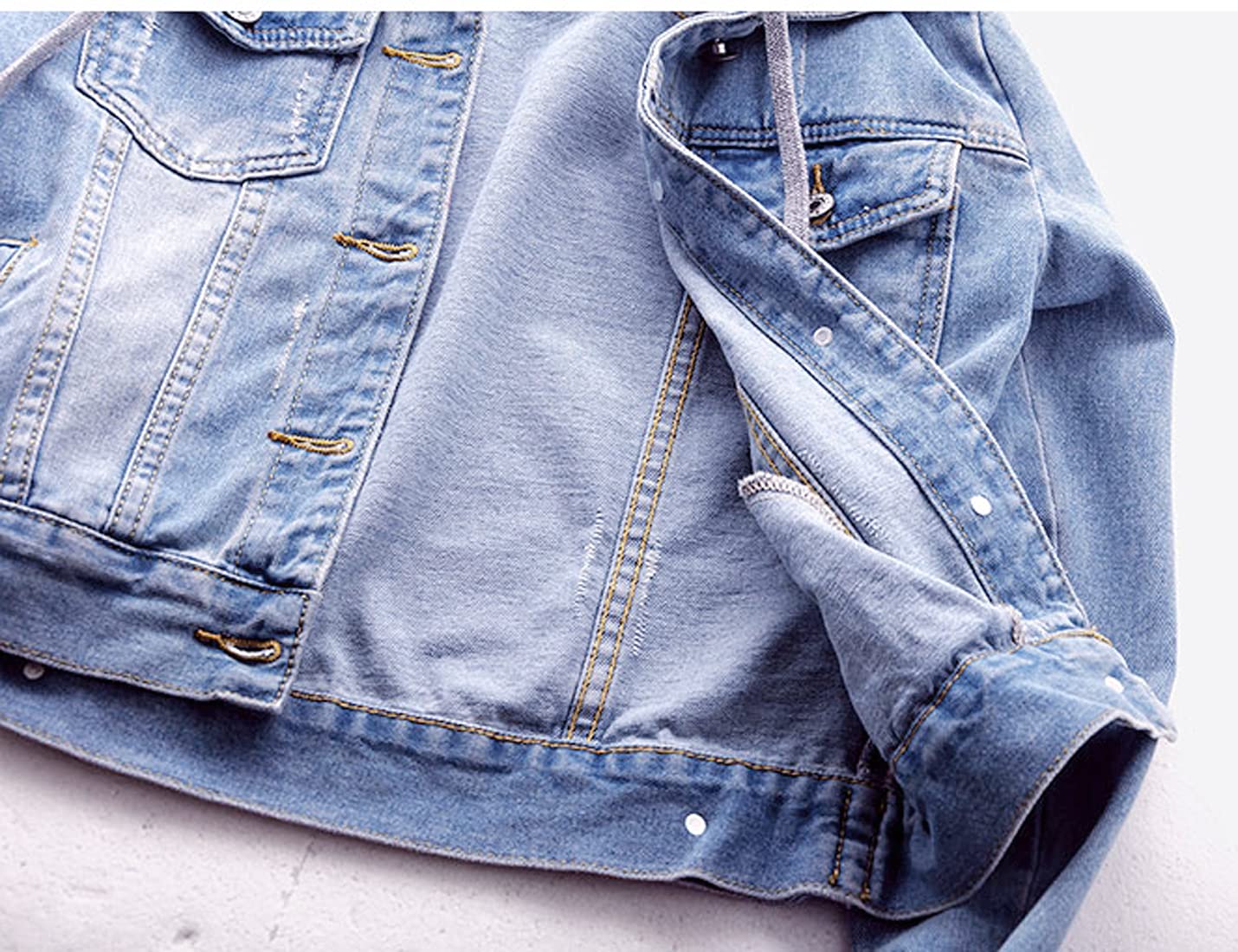 Snoly Women's Jean Buttons Ripped Denim Jackets Coats with Detachable Hood (LightBlue, Medium)