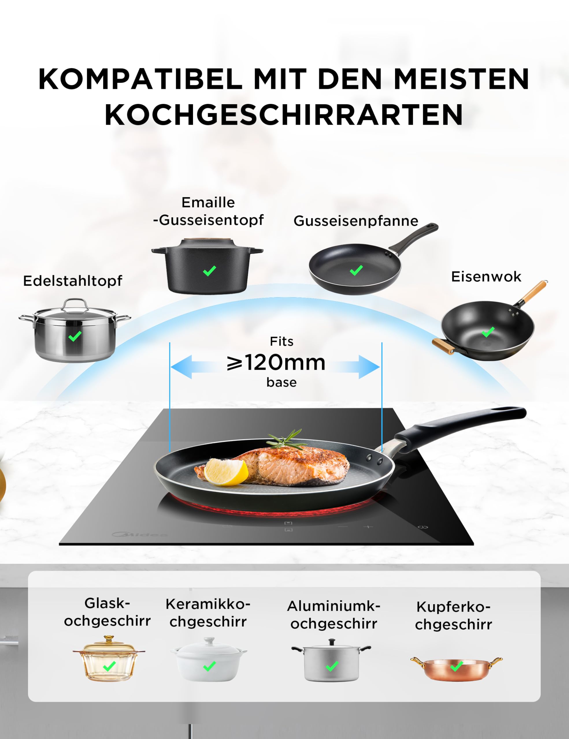 MIDEA Glaskeramikkochfeld 2 Kochzonen Einbau Keramikkochfeld mit Stecker Berührungssteuerung Automatische Abschaltung Kindersicherung