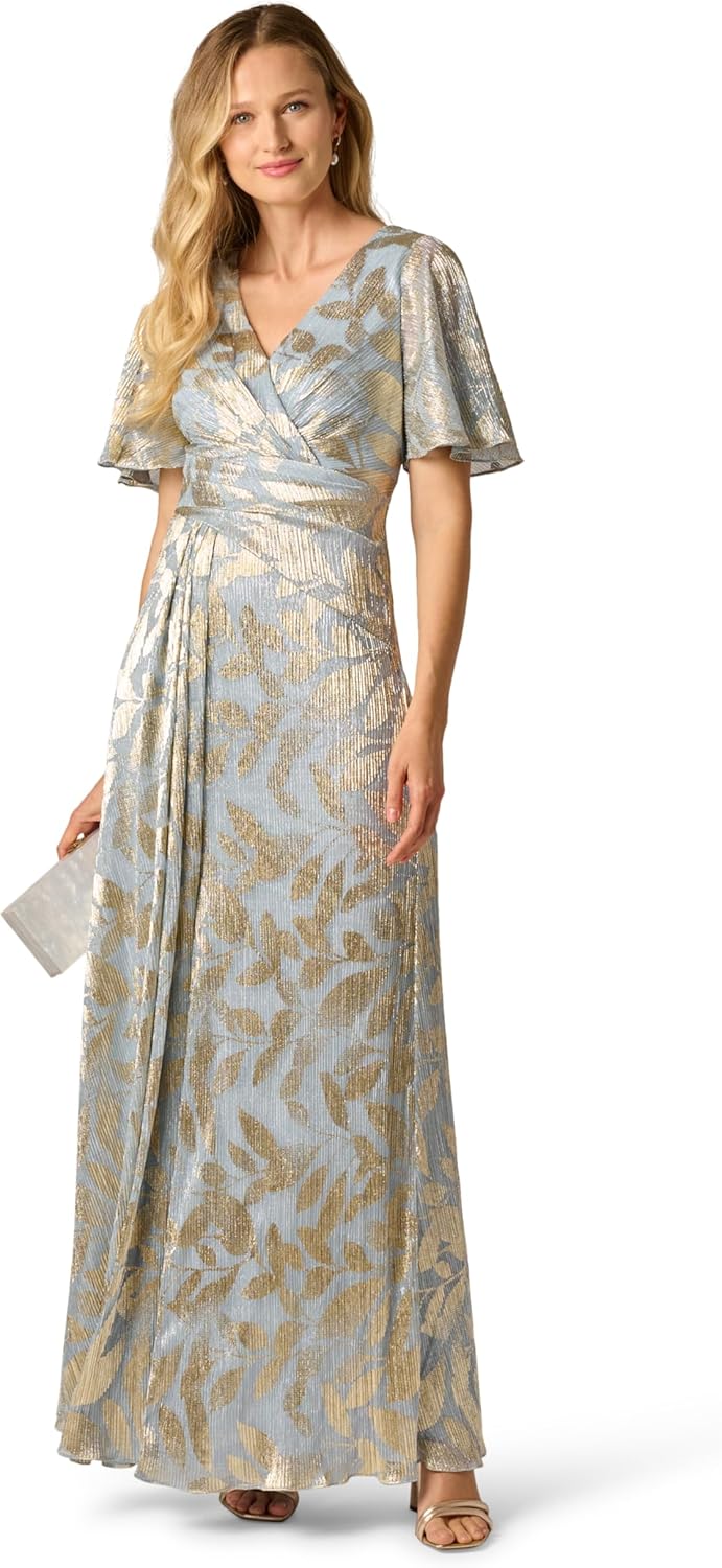 Adrianna Papell Womens Foil Leaf Draped Gown - Image 3