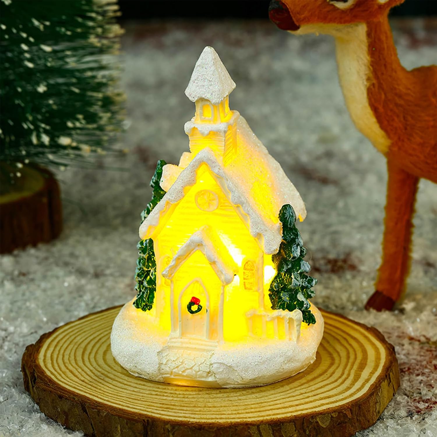 Christmas Village Houses Christmas Collectible Buildings with LED Light Xmases Party Decors Gingerbreads House Figurine Gingerbreads House Figurine