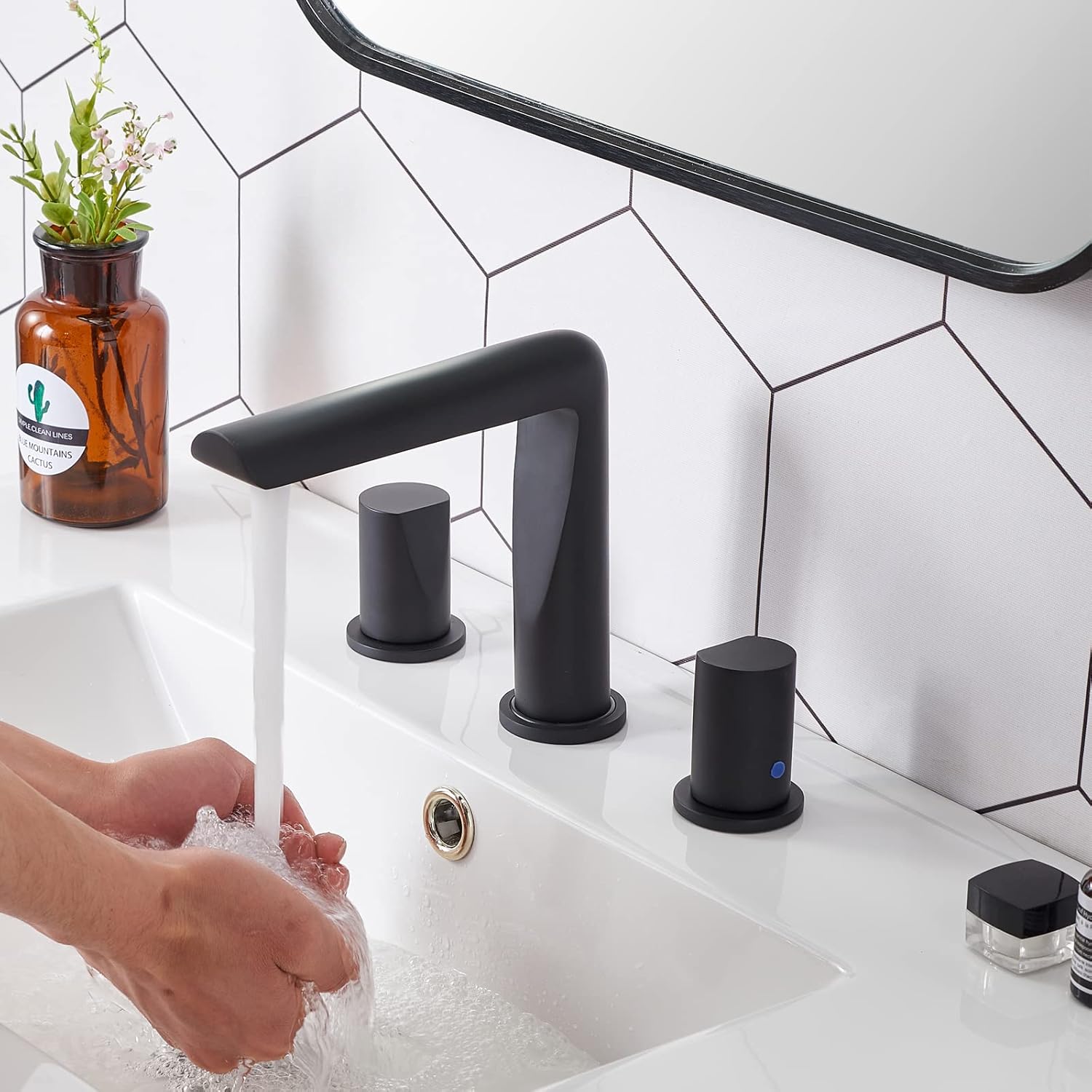 SHACO Matte Black Bathroom Faucet 3 Hole, 2 Knob Handle Bathroom