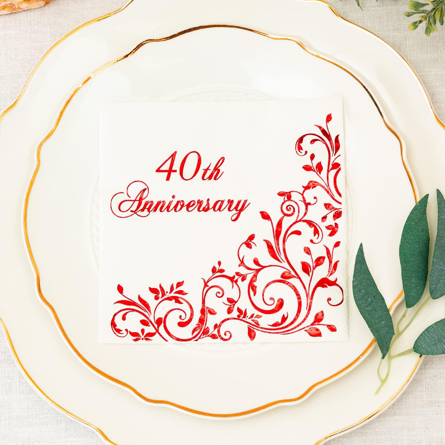 Crisky Red 40th Anniversary Cocktail Napkins for Ruby Wedding Party Decoration, 3-Ply Disposable Beverage Dessert Napkins, 50 Counts 50 Red