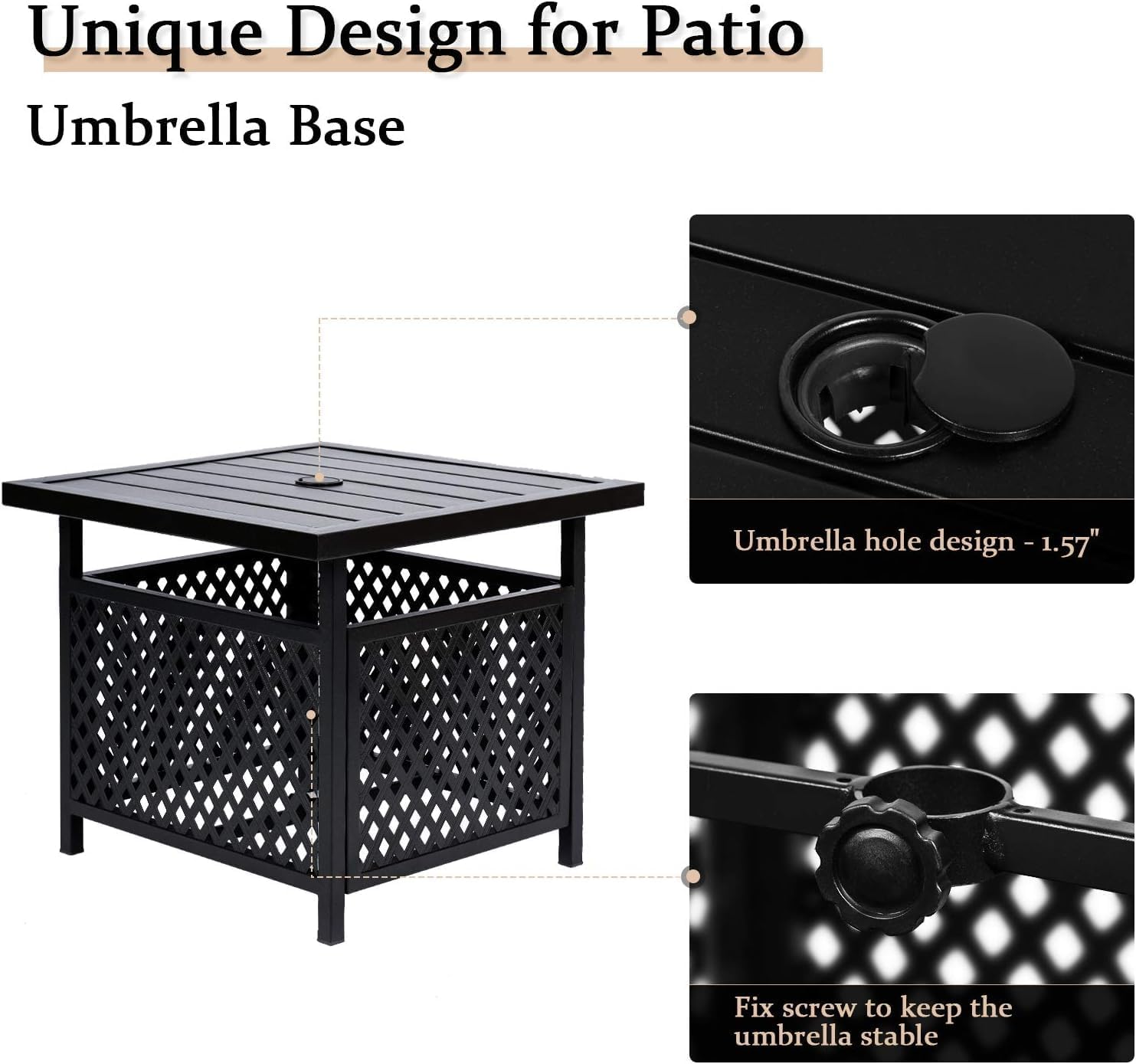 SUNCROWN Outdoor Patio Side Table, Patio Bistro Square Table with 9Ft Umbrella,for Backyard, Porch, Garden, Poolside(Brown)
