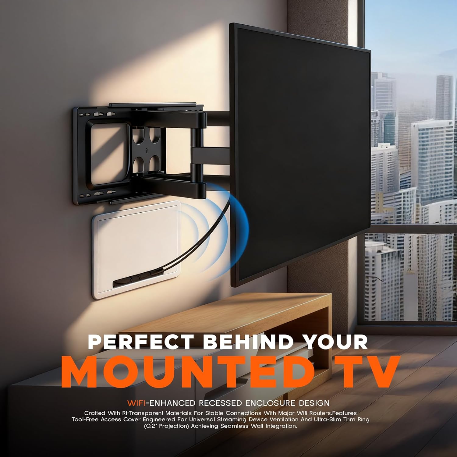 in-Wall Media Box - TV Cable Management Kit, Structured Media Enclosuree, Home Theater Box, Compatible with Roku, Apple TV, Samsung One Connect Mini - WiFi Friendly, Dual Purpos, White-9"