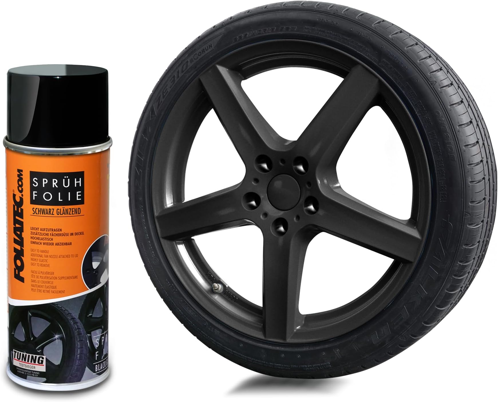 Foliatec Spray film, car rim film, spray paint, spray can, removable, good coverage, glossy black, 1 x 400 ml