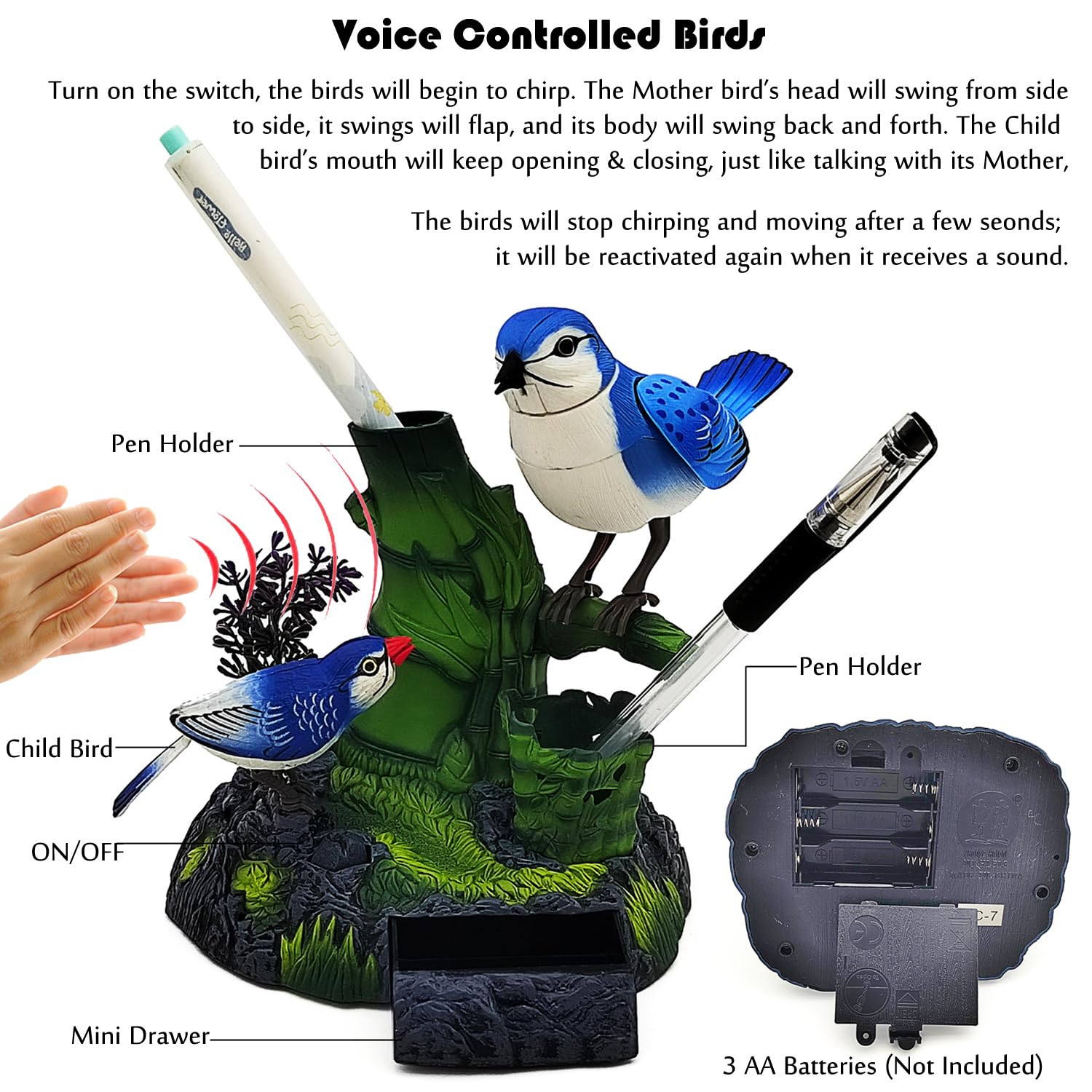 Juguetes electrónicos realistas para pájaros, animales eléctricos, mascotas, mover, chirp, hogar, oficina, mesa, escritorio, decoración de pared, regalos de cumpleaños para niños 3