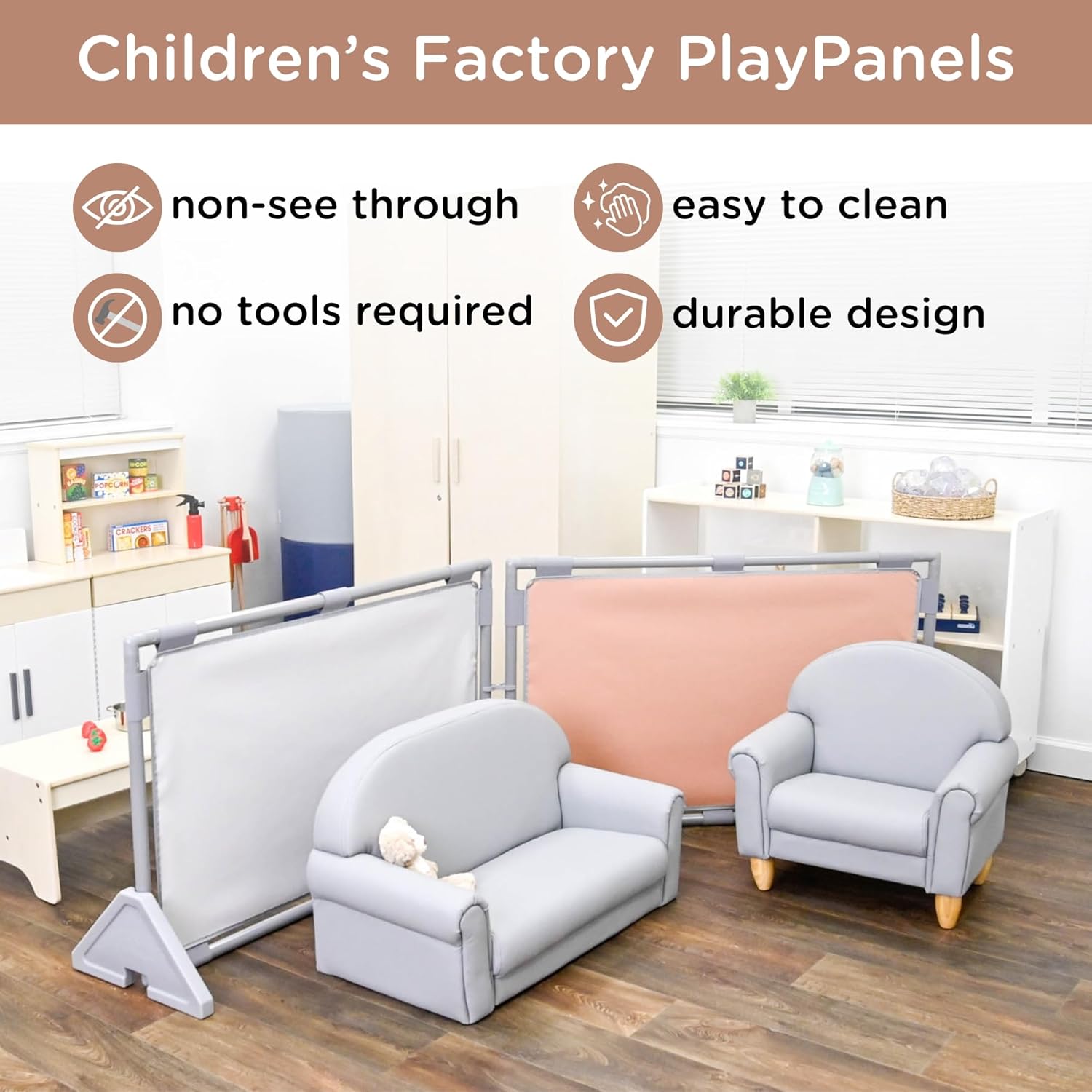 Children's Factory Replacement PlayPanel, Kids Room Divider Panel, Classroom Dividers, Free-Standing Partition for Daycare or Preschool, Cantilever Feet Not Included, Glacier Gray, Rectangle