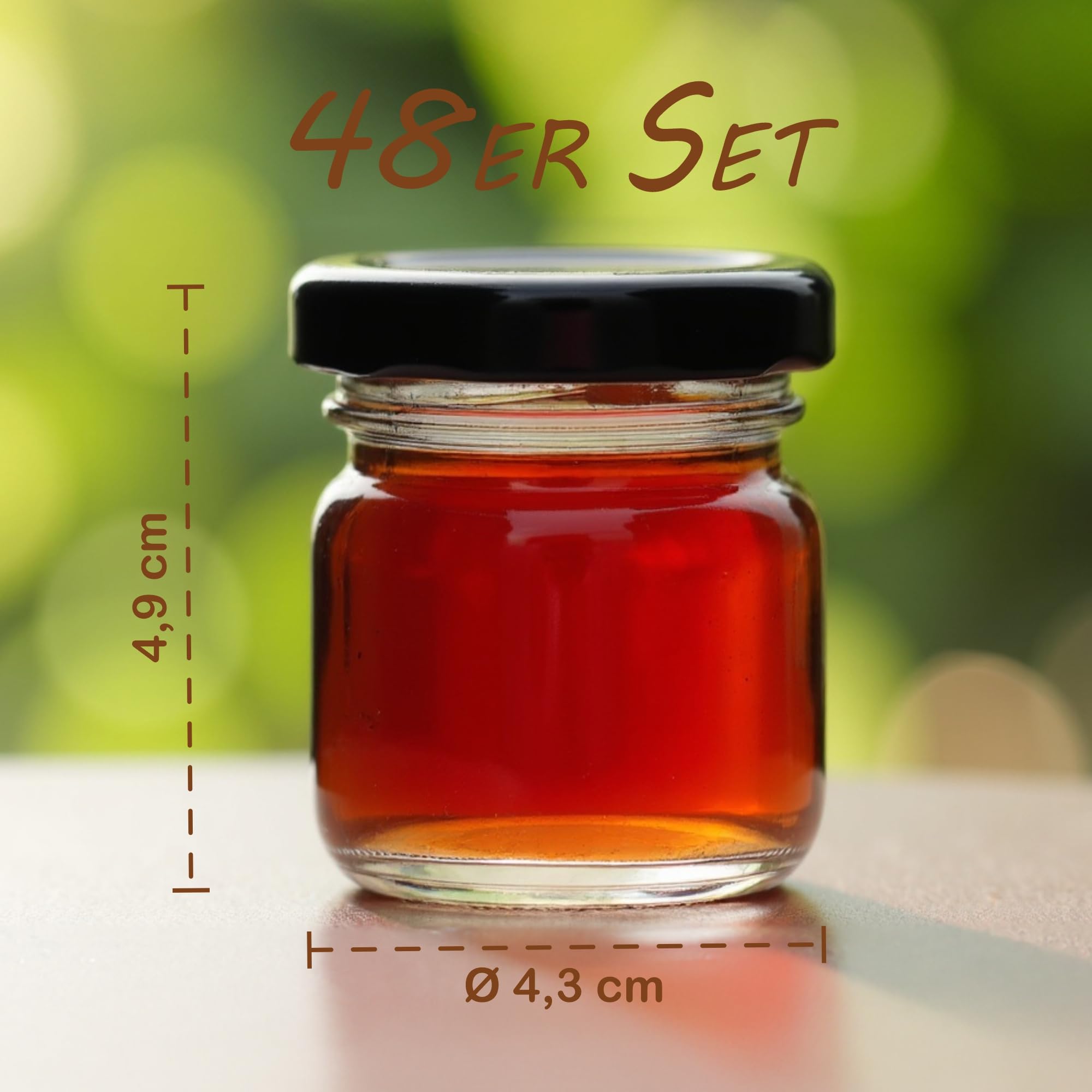 gouveo Set di 48 mini barattoli per conserve da 40 ml con tappo a vite nero opaco BS - Mini barattoli per la conservazione con tappo a vite TO 43 per marmellate e conserve (EGR040SZBS)