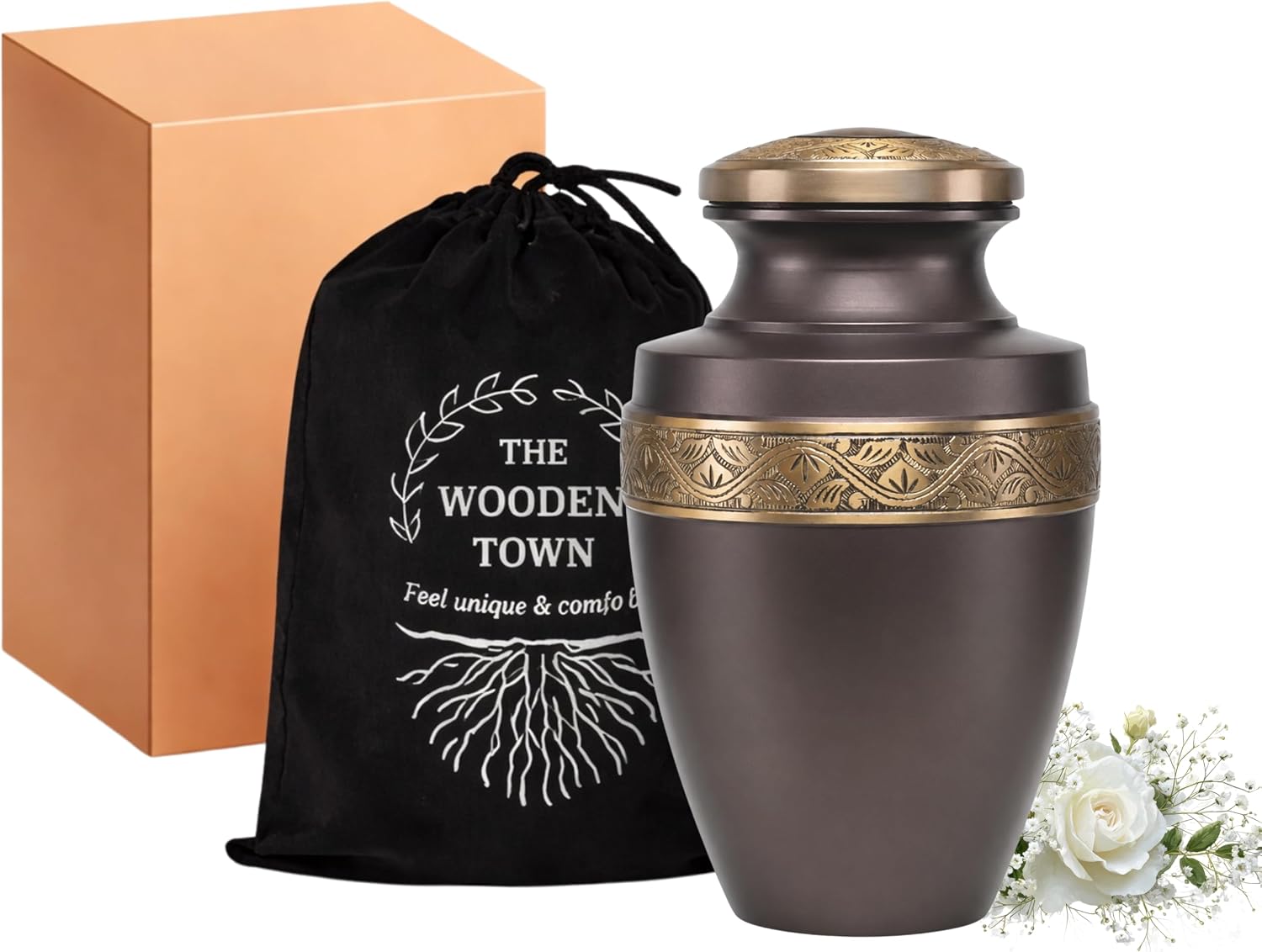 Urn Human Ashes Adult Male/Female,Creamation Urn for Human Ashes Adult Man/Women,200+ Cubic inch Capacity,Decorative Burial Urn, Funeral Cremation Urns_ Greacian 9x7 Coffee Gold