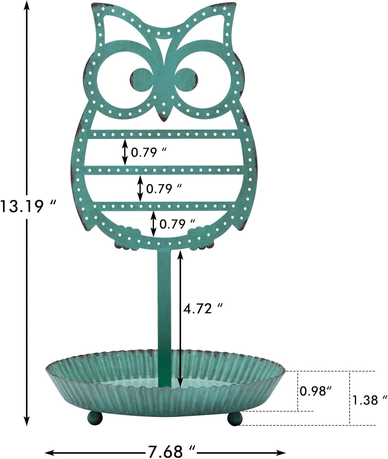 NIKKY HOME Earring Holder Stand Hanging Organizer Metal Jewelry Tree Cute Owl Ear Stud Holder Table Top Tower Rack with Ring Tray for Women Girls (134 Holes), Teal