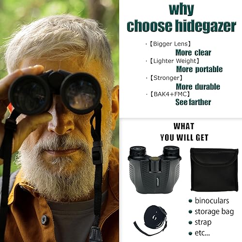 Miniatura 7 de HIDEGAZER Prismáticos compactos de 12 x 25 para adultos y niños, prismáticos de alta potencia para observación de aves, caza, viajes, senderismo,