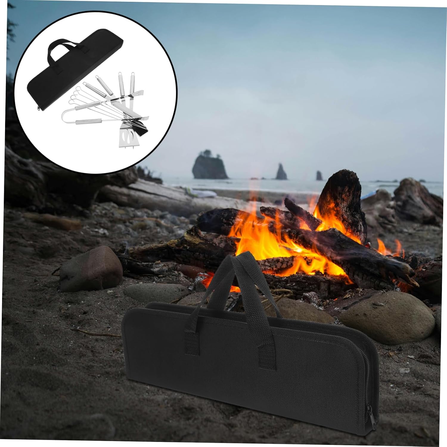 9pcs Stainless Steel BBQ Tools Set, Xmas Portable Grill Utensils