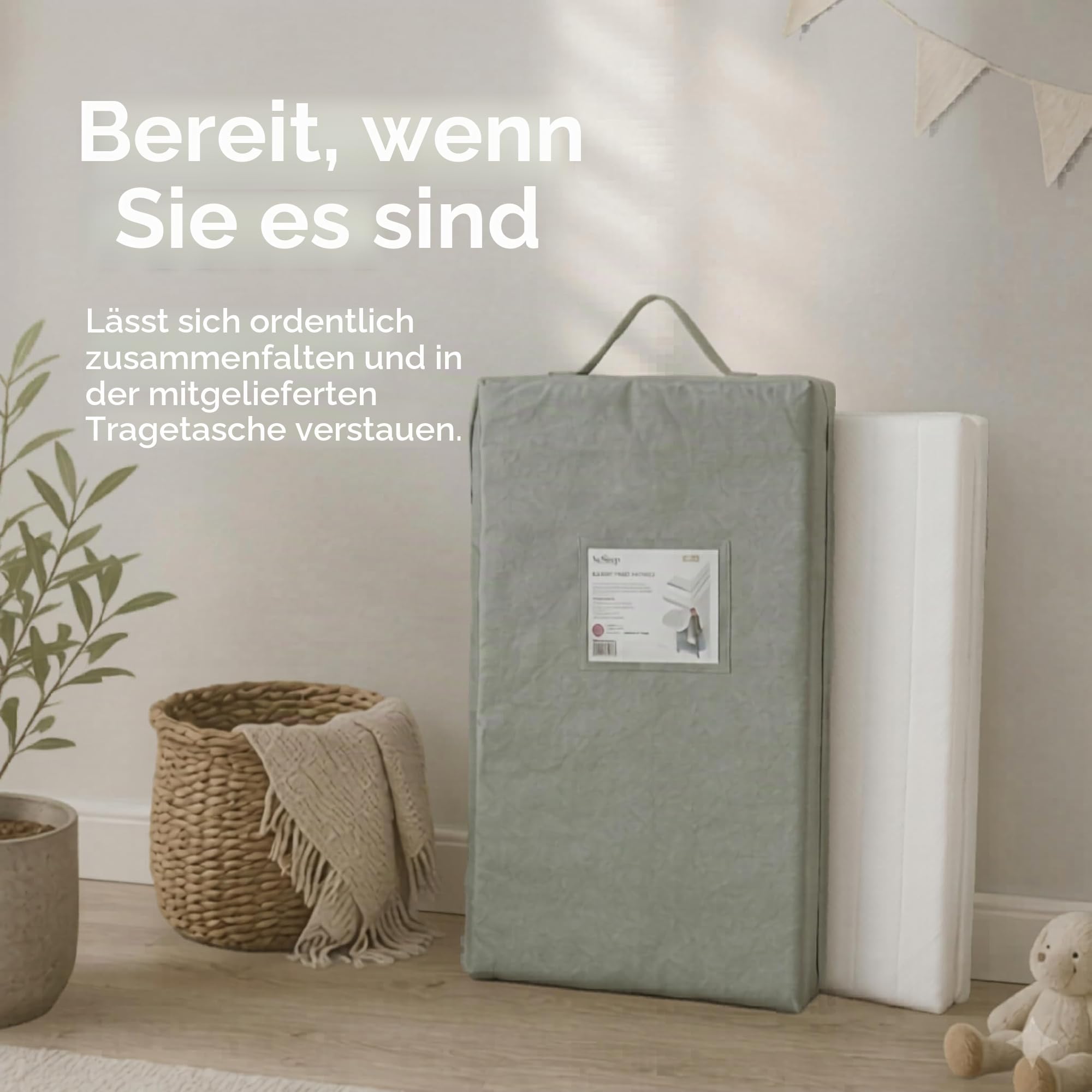Baby Elegance Reisebettmatratze 70x100x3 cm Faltbares Design aus Ökofaser Bezug Tragetasche atmungsaktive Konstruktion Stützkern