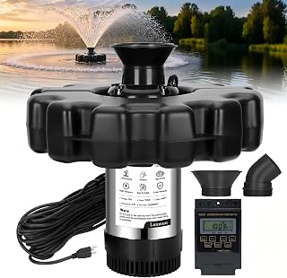Pond Fountain Aerator, 1HP 110V 750W 15000 GPH Fountain Pump with Timer, Fully Automatic Lake Floating Fountain, 100 FT Power Cord, Pond Fountains for Small Large Ponds Lake
