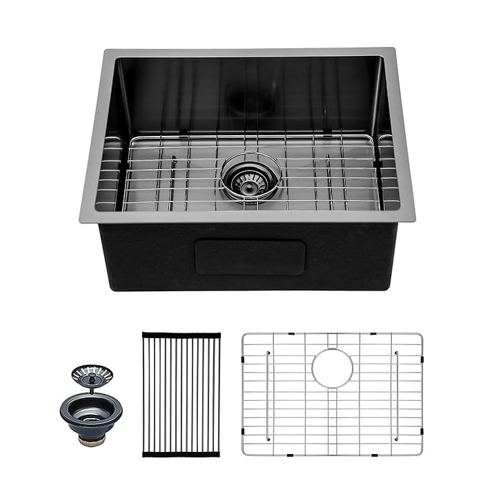 Buy 23 Inch Undermount Kitchen Sink Mocoloo 23"x18" Gunmetal Black 16