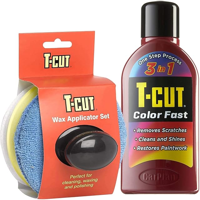 T-Cut Dark Red Scratch Remover Color Fast Paintwork Restorer Car Polish - 500ml plus a Wax Applicator Set with Handle * 13 Colours Available